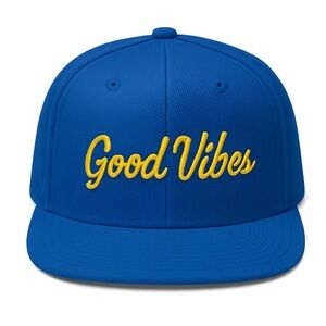 Good Vibes— Snapback Hat Royal Blue & Gold Embroidered Streetwear Cap